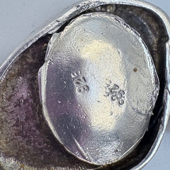 VTG Two Tone Sterling Silver 925 Slab Druzy Abstract Chain Bracelet 7.5" Length - Picture 11 of 16